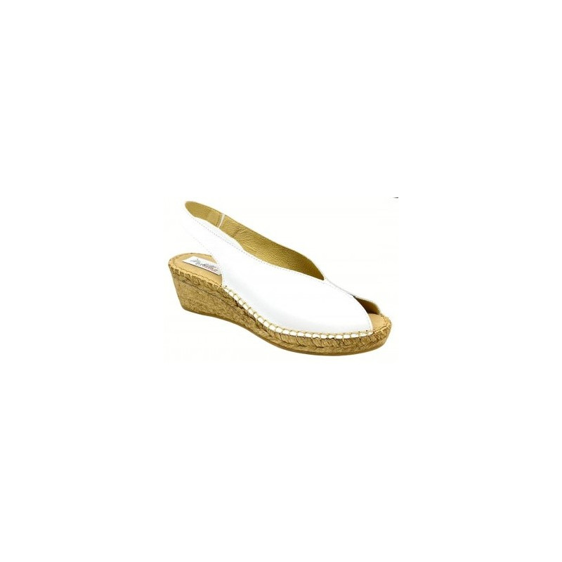 Sandalias de piel sobre cuña de yute de 5 cuerdas color blanco