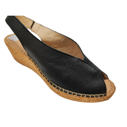 Sandalias de piel sobre cuña de yute de 5 cuerdas color negro