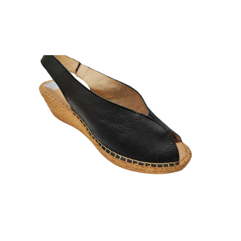 Sandalias de piel sobre cuña de yute de 5 cuerdas color negro