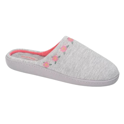 Isotoner 90256 gris - Zapatillas de casa para mujer con plantillas ergonómicas y flores bordadas