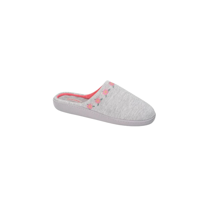 Isotoner 90256 gris - Zapatillas de casa para mujer con plantillas ergonómicas y flores bordadas