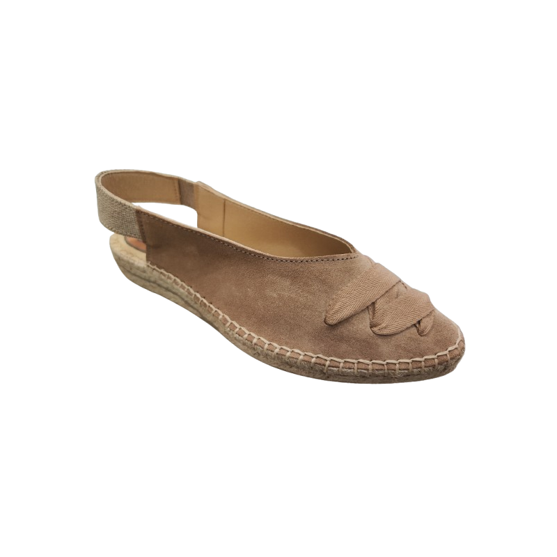 Sandalias de yute con cuña baja en serraje marrón con puntera cerrada