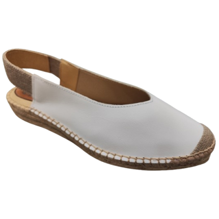 Sandalias de yute con cuña baja de piel blanca con puntera cerrada