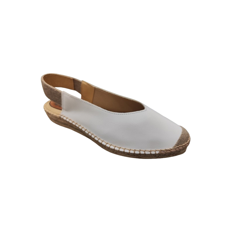Sandalias de yute con cuña baja de piel blanca con puntera cerrada