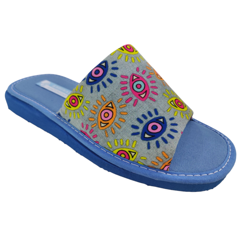 Zapatillas de casa de verano en tonos azules con estampado, para mujer