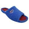 Zapatillas de casa de verano para mujer en rizo azul marino y plantilla en rojo