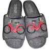 Zapatillas de casa de verano para mujer en tela azul tejano con bordado de bicicleta