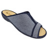 Zapatillas de casa para mujer con rayitas y una pequeña cuña en tela azul marino
