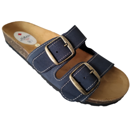 Sandalias de piel para hombre con dos hebillas en azul marino