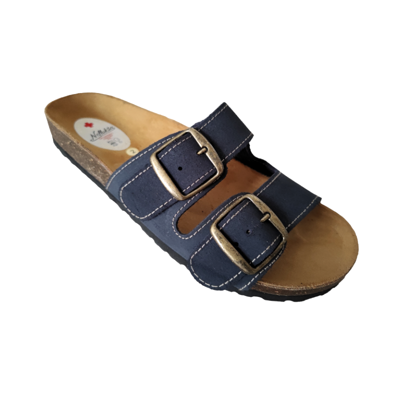 Sandalias de piel para hombre con dos hebillas en azul marino