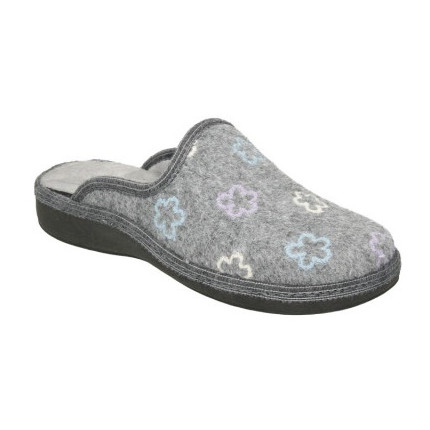 Zapatillas de casa abiertas en paño con flores bordadas, plantilla almohadillada