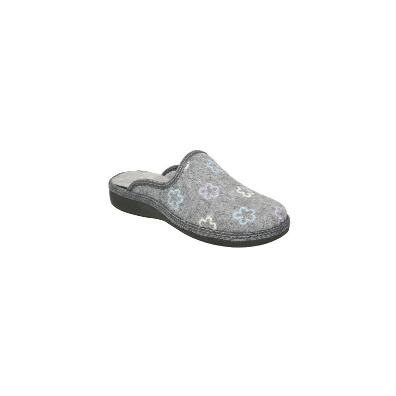 Zapatillas de casa abiertas en paño con flores bordadas, plantilla almohadillada