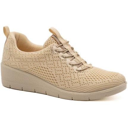 MYSOFT 24M200 BEIGE - Zapato de tela con cierre de elásticos y cuña de goma