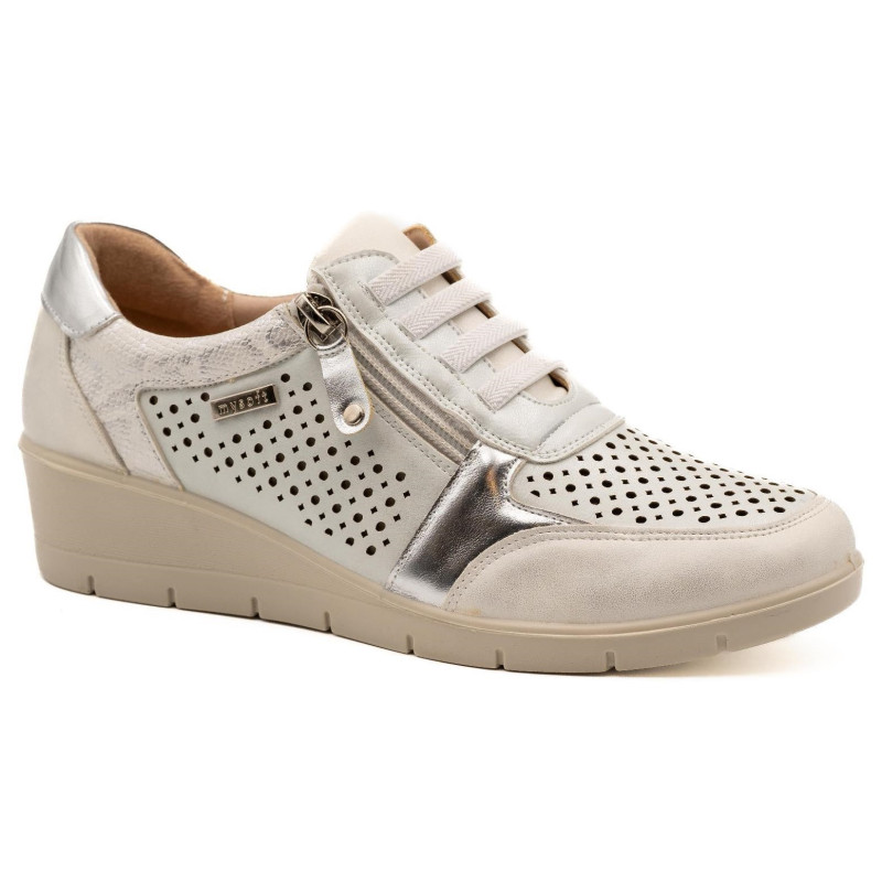 MYSOFT 24M206 BEIGE - Zapatos para mujer con cierre de cremallera y elásticos en el empeine