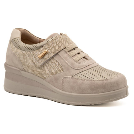 MYSOFT 302 beige - Zapato cerrado para mujer con elásticos y velcro