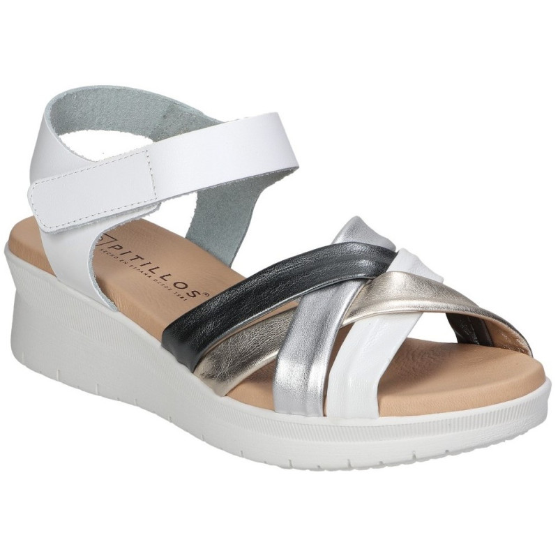 PITILLOS 5540 BLANCO - Sandalias de cuña en piel para mujer