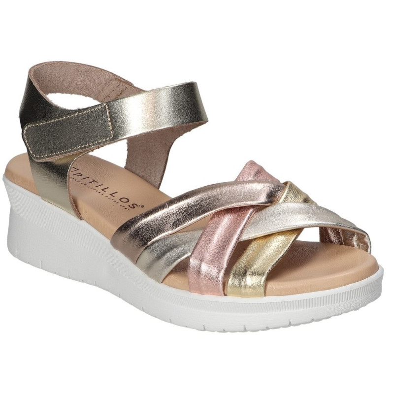 PITILLOS 5540 oro - Sandalias de cuña en piel para mujer