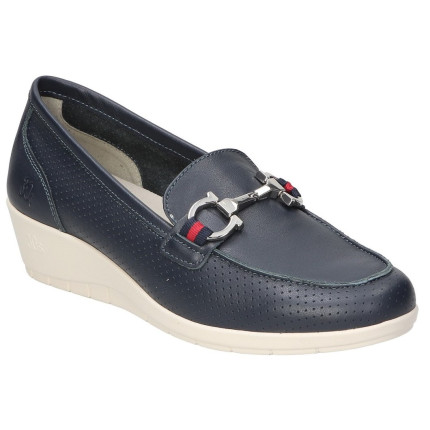 Treintas 4102 azul marino - Mocasín de piel con cuña de goma y adorno metálico, muy cómodos