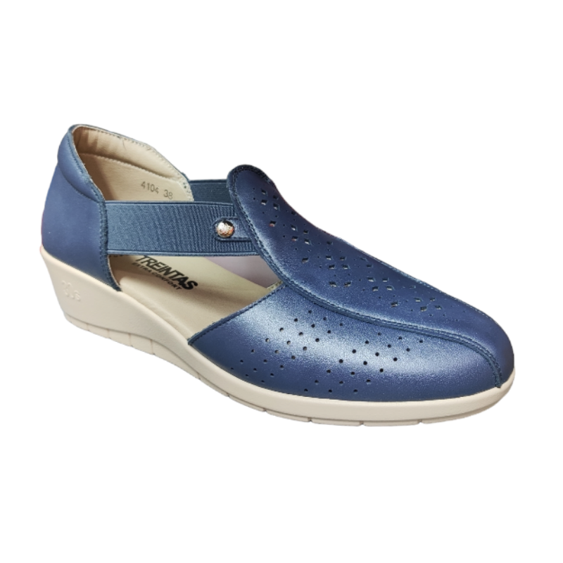 TREINTAS 4104 azul - Sandalias de piel con ajuste de elásticos