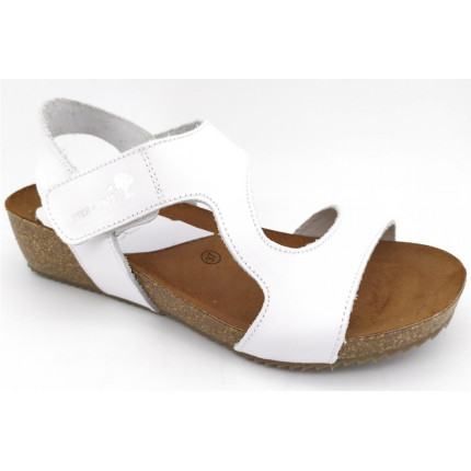 Interbios 5316 blanco - Sandalias de piel con cuña y cierre de velcro