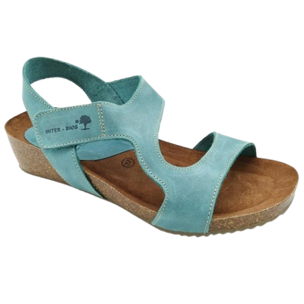 Interbios 5316 azul jeans - Sandalias de piel con cuña y cierre de velcro