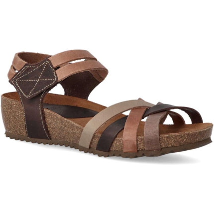 Interbios 5338 marrón - Sandalias de cuña con tiras y plantilla anatómica de corcho acolchada