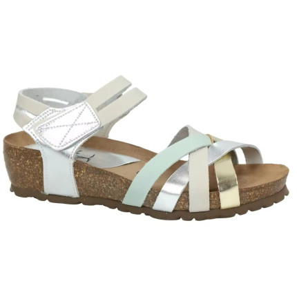 Interbios 5338 beige - Sandalias de cuña con tiras y plantilla anatómica de corcho acolchada