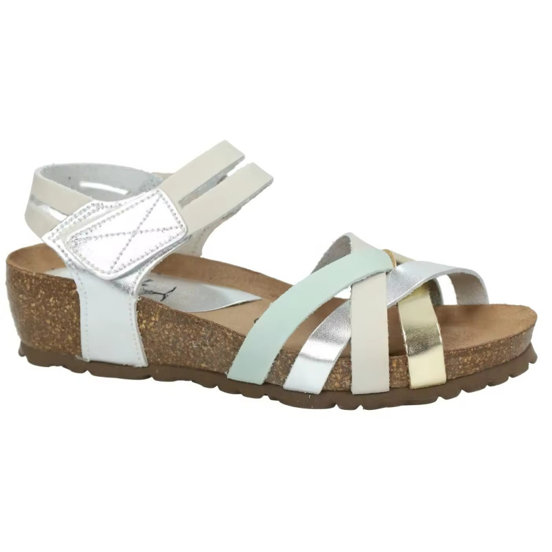 Interbios 5338 beige - Sandalias de cuña con tiras y plantilla anatómica de corcho acolchada