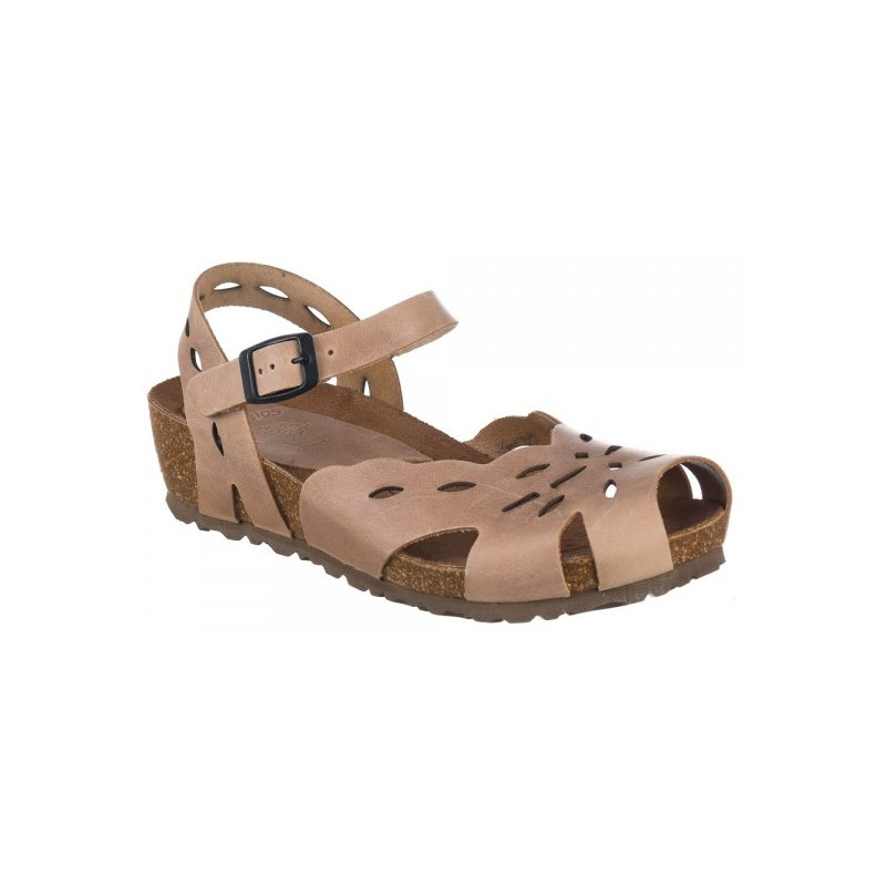 Interbios 5391 beige - Sandalias anatómicas con cuña en piel engrasada