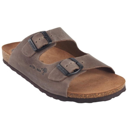Interbios 7206 pardo - Zueco de piel de 2 hebillas para mujer
