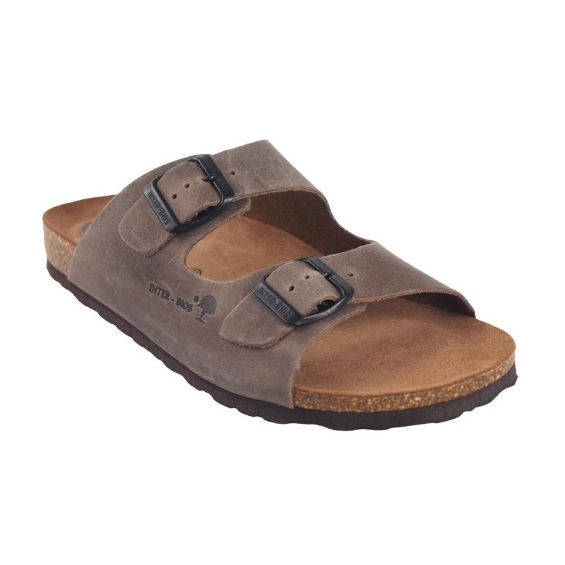 Interbios 7206 pardo - Zueco de piel de 2 hebillas para mujer
