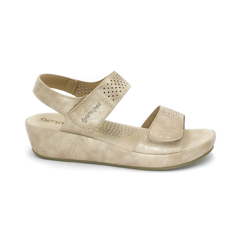 AMARPIES 23587 PLATINO - sandalias de cuña con cierre de velcros