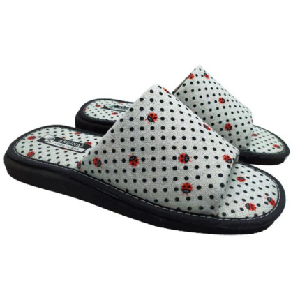 Zapatillas de casa de verano para mujer en tela con estampado de mariquitas