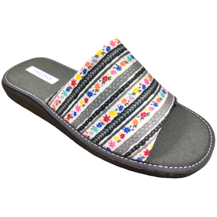 Zapatillas de casa de verano para mujer en tela gris con estampado