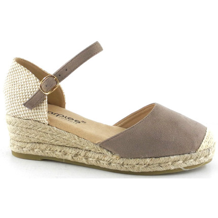 AMARPIES 26841 taupe - Sandalias con pequeña cuña de yute de tres cuerdas en antelina con pulsera al tobillo