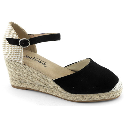 AMARPIES 26484 negro - Sandalias con mediana cuña de yute de cinco cuerdas en antelina con pulsera al tobillo