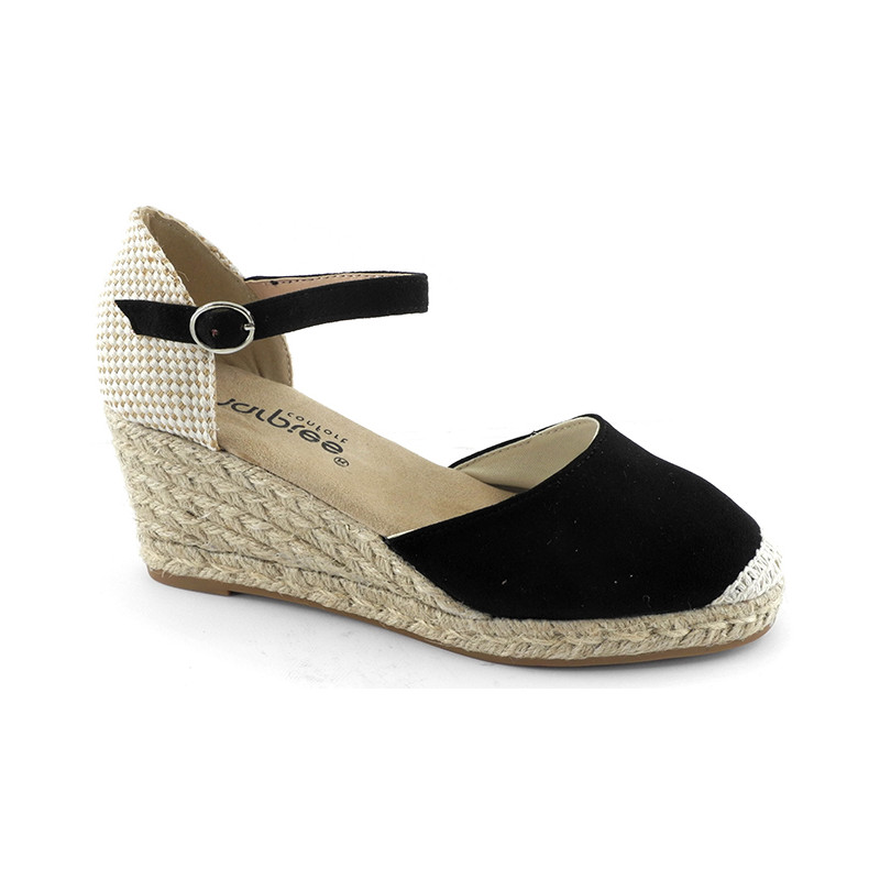 AMARPIES 26484 negro - Sandalias con mediana cuña de yute de cinco cuerdas en antelina con pulsera al tobillo
