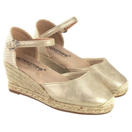 AMARPIES 26484 platino - Sandalias con mediana cuña de yute de cinco cuerdas en antelina con pulsera al tobillo