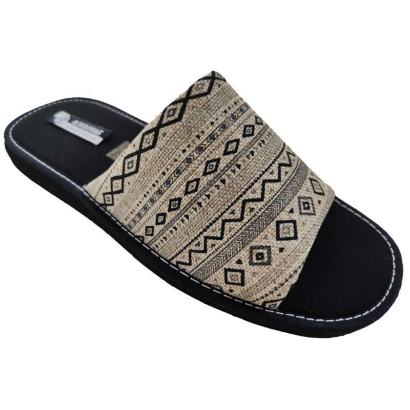 Zapatillas de casa para hombre de verano en tela estampado negro
