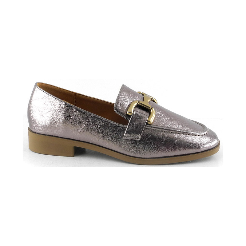 AMARPIES 26165 platino - Mocasines metalizados con adorno en empeine
