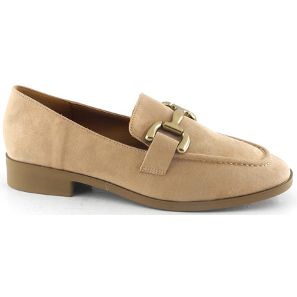 AMARPIES 26165 beige - Mocasines en antelina con adorno metálico