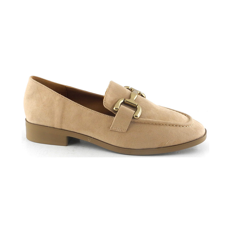 AMARPIES 26165 beige - Mocasines en antelina con adorno metálico
