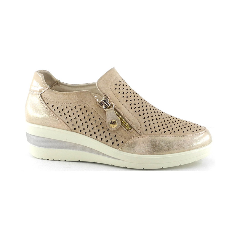 AMARPIES 26302 beige - Zapatos con cuña y cierre de cremallera
