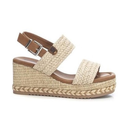 Refresh 171732 beige - Sandalias de dos tiras con cuña forrada de rafia