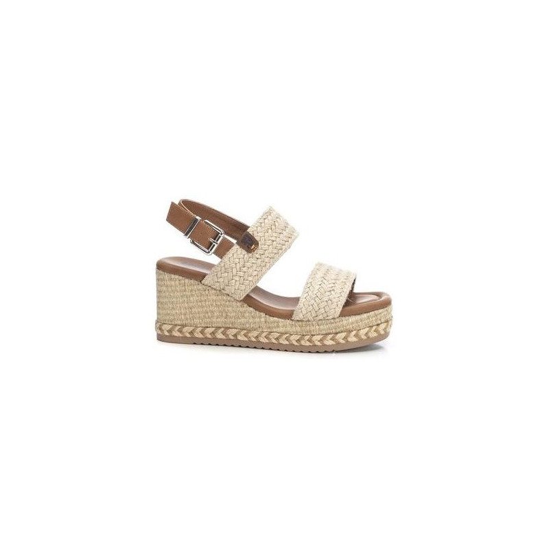 Refresh 171732 beige - Sandalias de dos tiras con cuña forrada de rafia