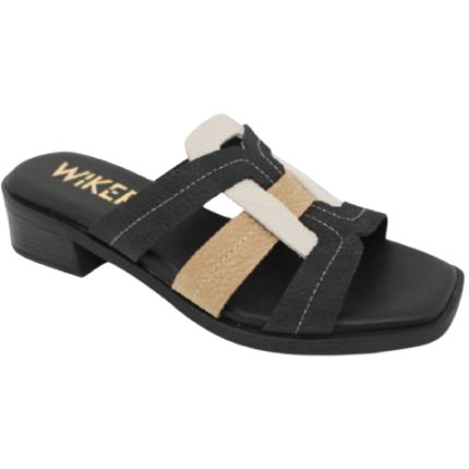 WIKERS 130644 NEGRO - Zueco de piel con tacon con tiras cruzadas