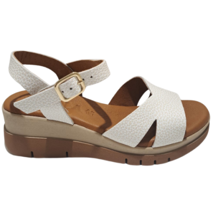 KAOLA 8228 BLANCO - Sandalias de piel blancas con cuña y plantilla de gel