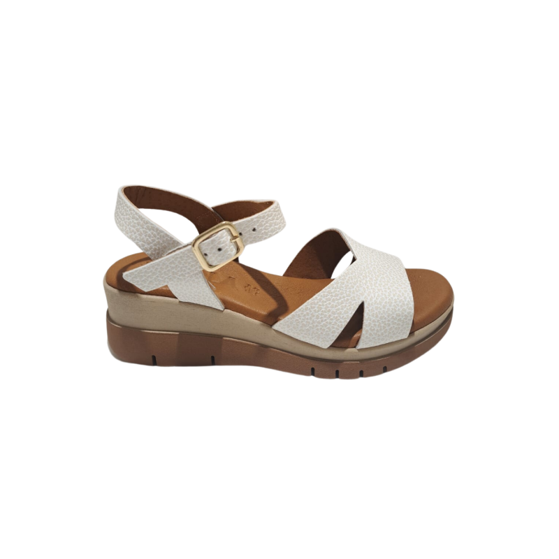 KAOLA 8228 BLANCO - Sandalias de piel blancas con cuña y plantilla de gel
