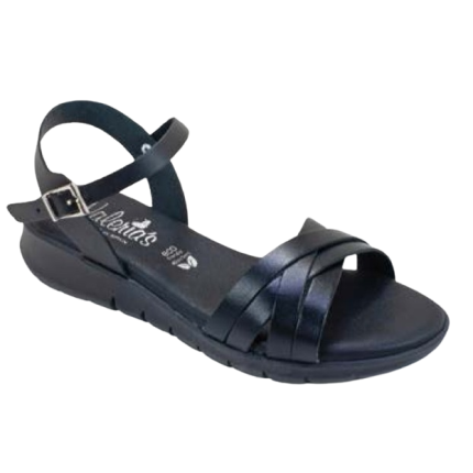 Valerias 1143 negro - Sandalias planas para mujer con cierre de velcro