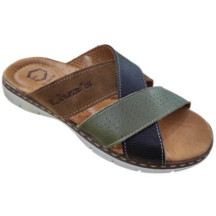 Sandalias para hombre de tiras cruzadas en piel marrón y tira verde